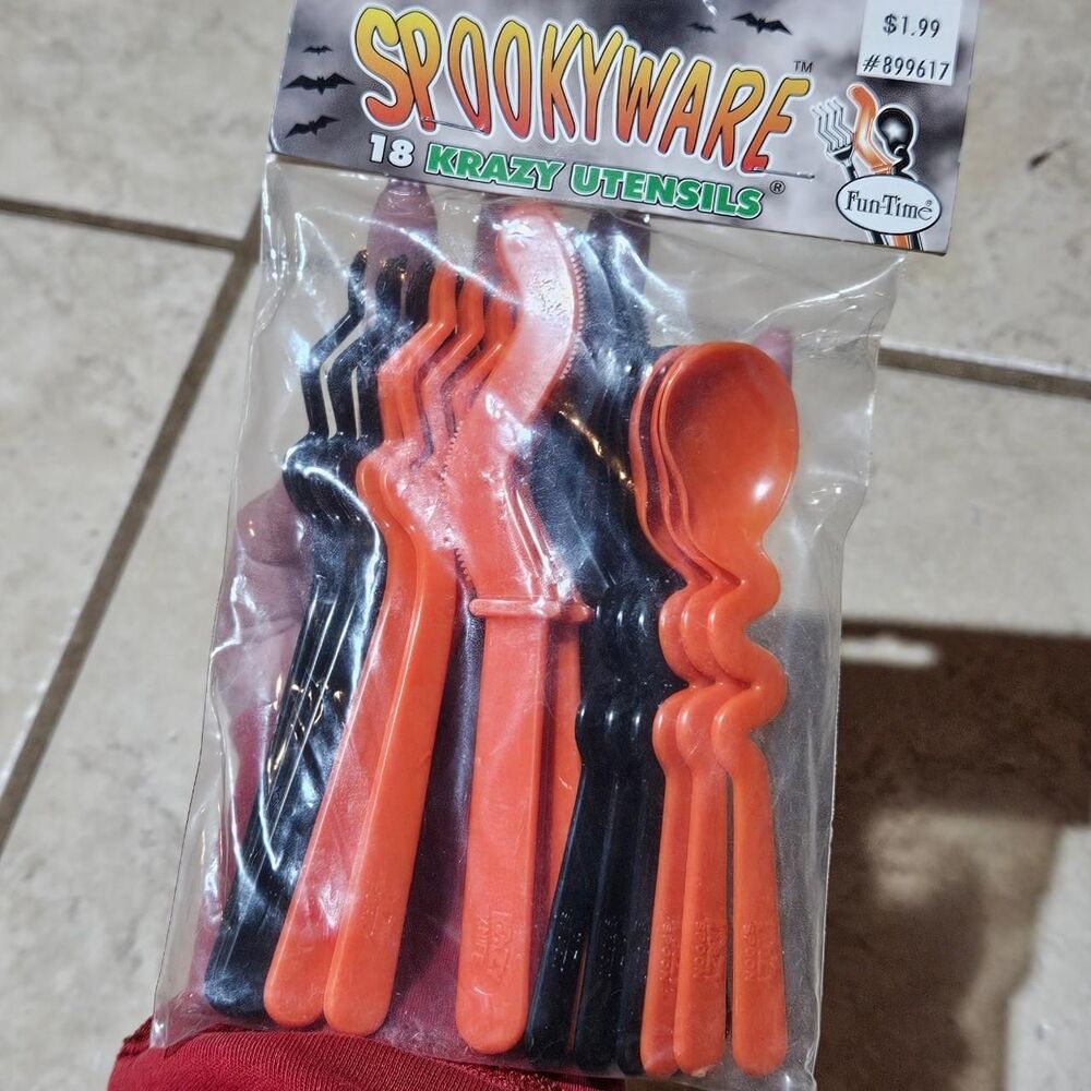 90s Halloween Spooky orange black utensils deadstock